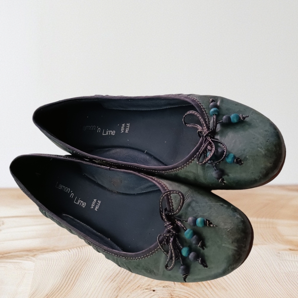 Lemon N Lime Shoe Flats Green Bow Beads Size 9 Romania Casual - Picture 7 of 12